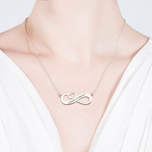 Engraved Infinity Heart necklace Sterling Silver