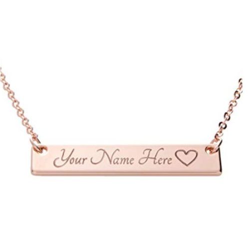 Engraved Name Bar Necklace Rose Gold Plated
