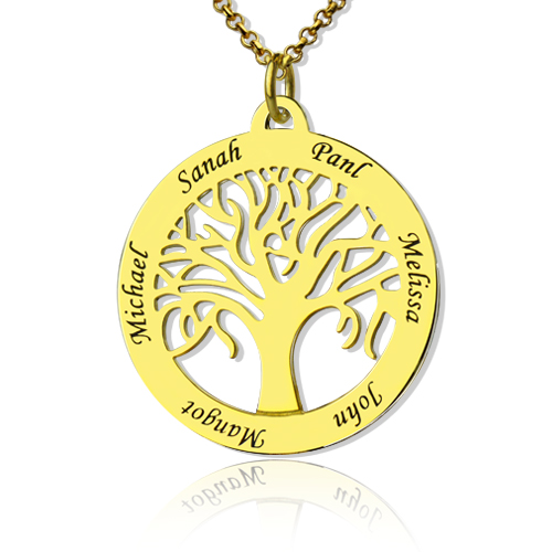 Tree of Life Jewelry Family Name Necklace in Gold