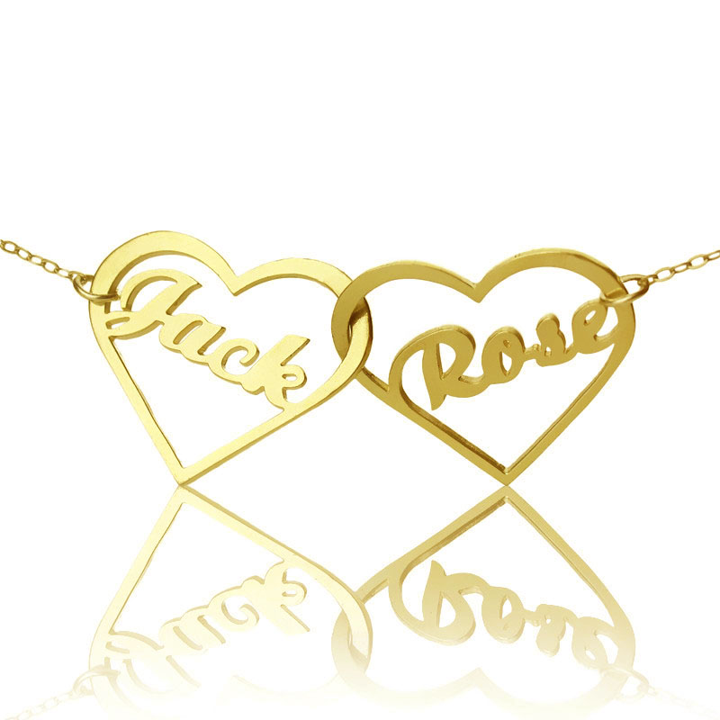 Double Heart Name Necklace 18k Gold Plated