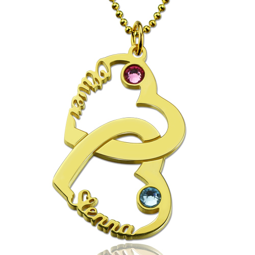 Heart in Heart Name Necklace Gold Plated Silver