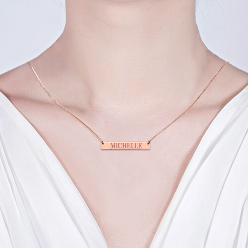Engraved Name Bar Necklace In Rose Gold