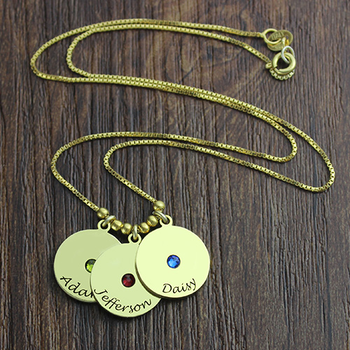 Mother's Disc and Birthstone Charm Necklace