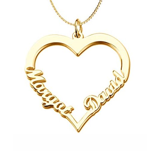Love Heart Necklace With Two Names - Gold Plated