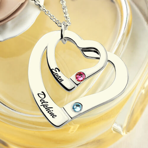 Double Hearts Necklace With Birthstones