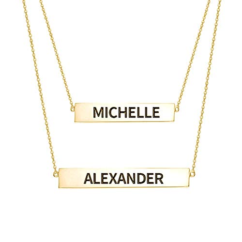 Engraved Name Bar Set Necklace Gold Plated