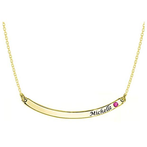 Personalized Gold Plated Curved Bar Necklace with Birthstone