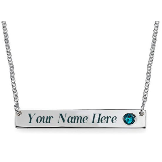 Silver Bar Necklace with Birthstone