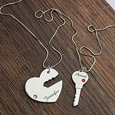 Engraved Breakable Heart Name Necklace for Couples Silver