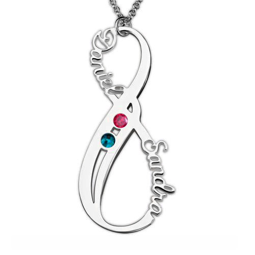 Birthstone Infinity Necklace Double Name