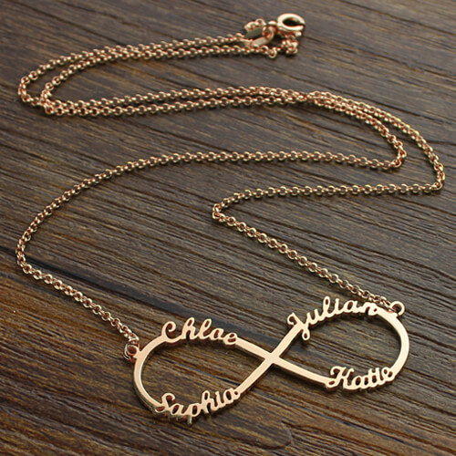 Infinity Necklace 4 Names Rose Gold Plated