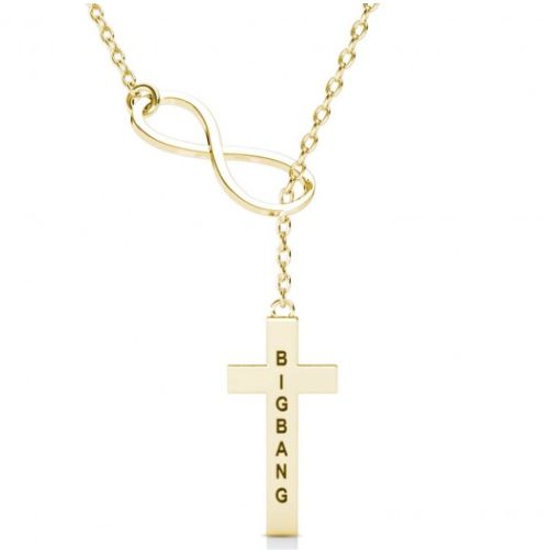 Cross Engraved Bar Necklace 18k Gold Plated