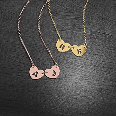 Initial Two Hearts Forever Necklace 18k Gold Plated