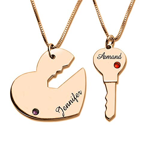 Engraved Breakable Heart Name Necklace for Couples Rose Gold