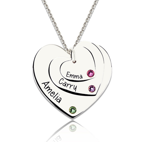 Triple Heart Necklace With Birthstones