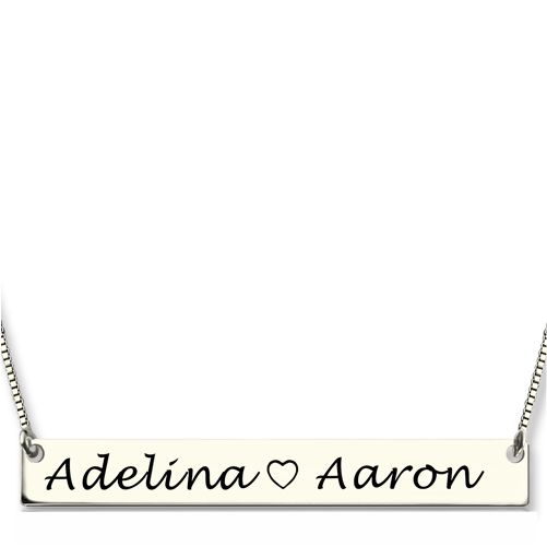 Bar Necklace Engraved Double Name Sterling Silver