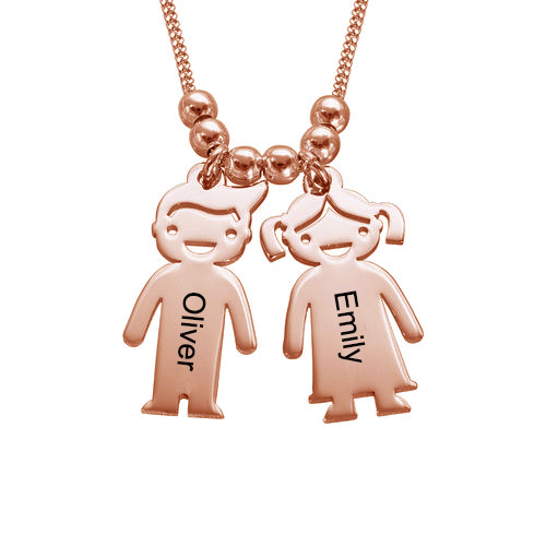Engraved Kids Charm Necklace In Rose Gold
