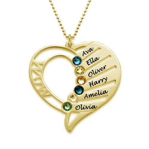Heart Mother Birthstones Necklace Gold Plated Silver